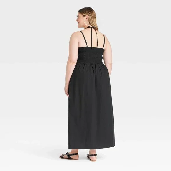 XL - Womens Smocked Cut-Out Maxi Sundress - Universal Thread - Black - Picture 8 of 9